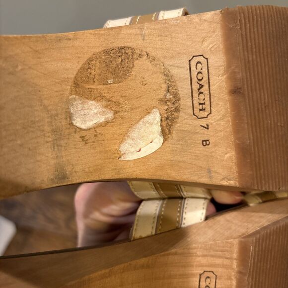 Coach Clogs Cognac Wood Platform Mules Slide Eliana Tropical Sandals Sz 7 - Picture 5 of 7